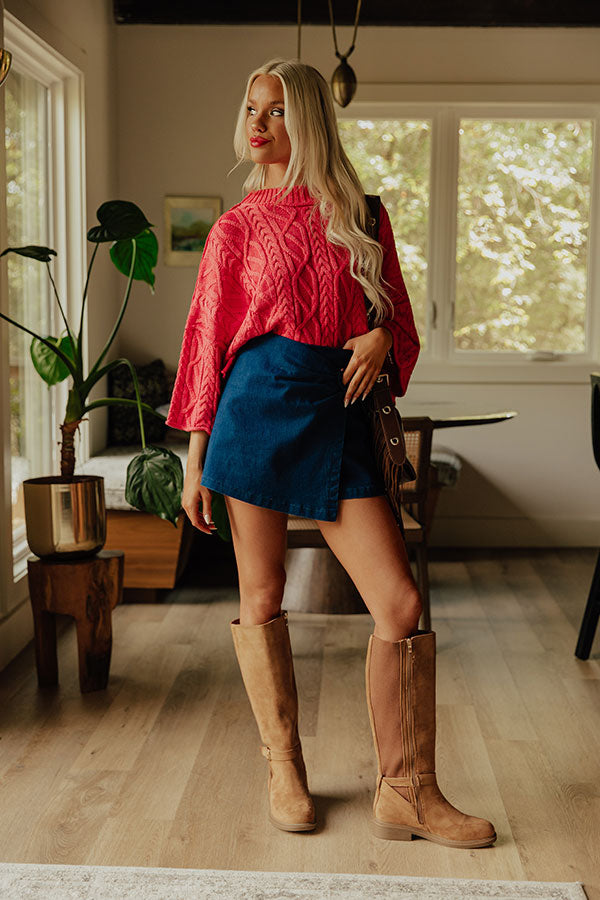 Timeless Charm Cable Knit Sweater Top in Red Image - 1