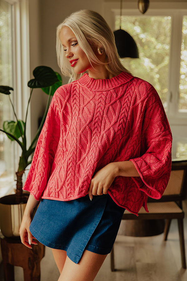 Timeless Charm Cable Knit Sweater Top in Red Image - 2