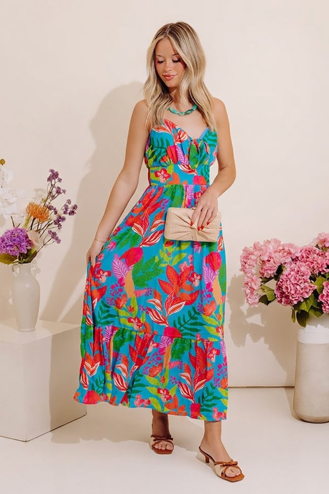 Vacay Views Floral Front Tie Midi Dress Image - 2