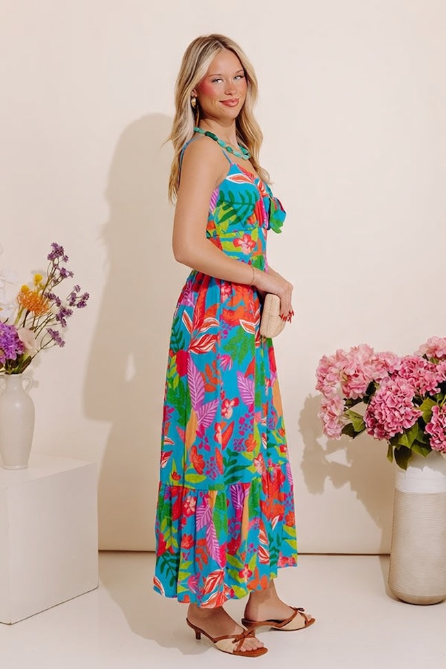 Vacay Views Floral Front Tie Midi Dress Image - 5