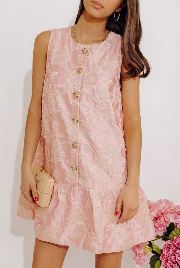 Grace In Bloom Floral Jacquard Mini Dress Image - 5