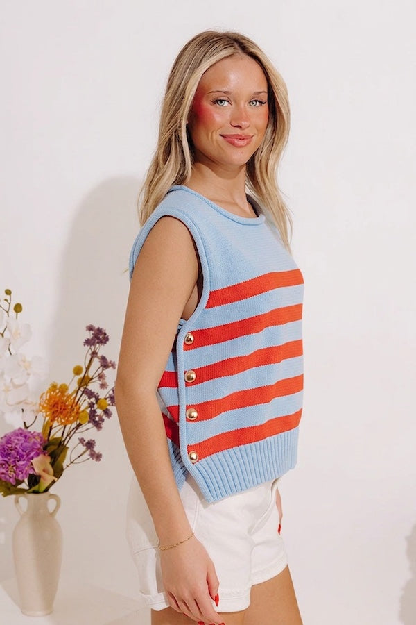 Shoreline Chic Knit Stripe Top in Sky Blue Image - 2