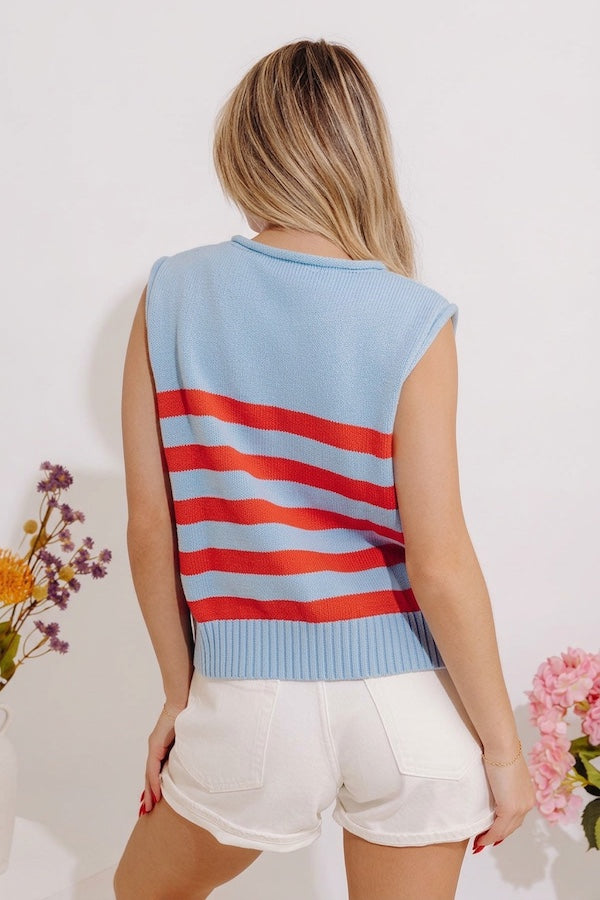 Shoreline Chic Knit Stripe Top in Sky Blue Image - 3
