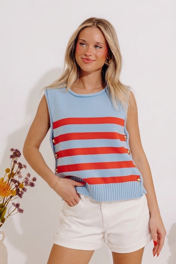 Shoreline Chic Knit Stripe Top in Sky Blue Image - 1