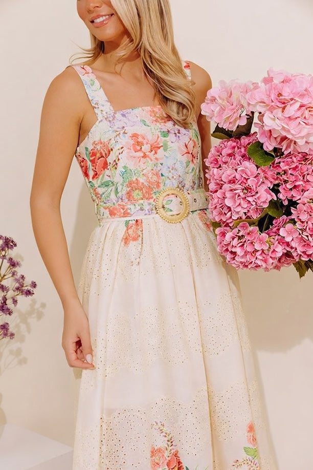 Lovely Blooms Floral Eyelet Midi Dress Image - 2