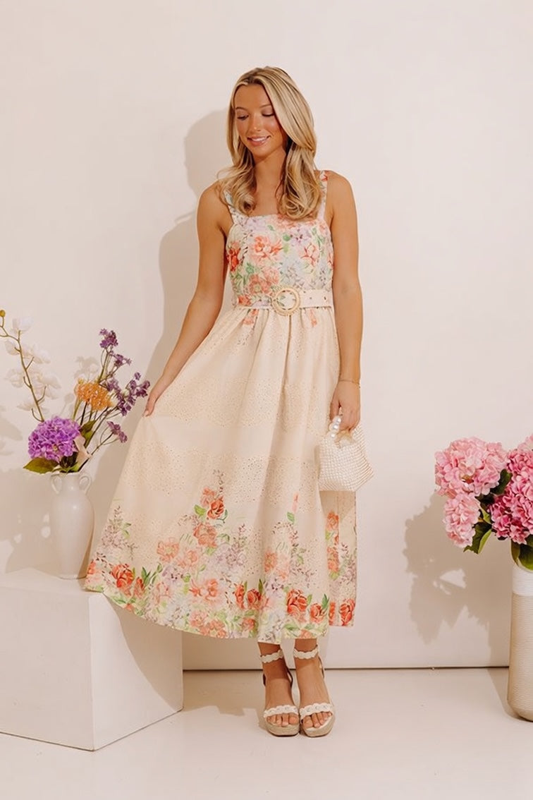 Lovely Blooms Floral Eyelet Midi Dress Image - 3