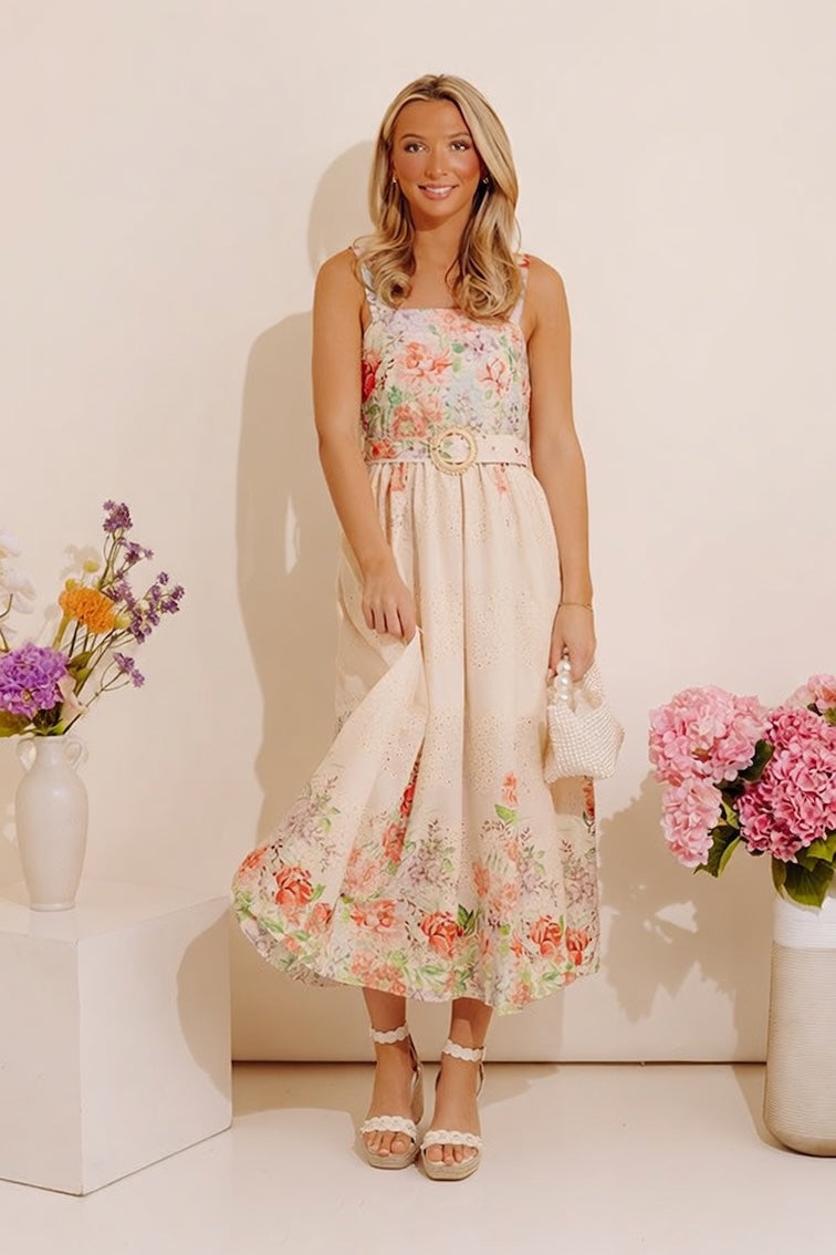 Lovely Blooms Floral Eyelet Midi Dress – Impressions Online Boutique