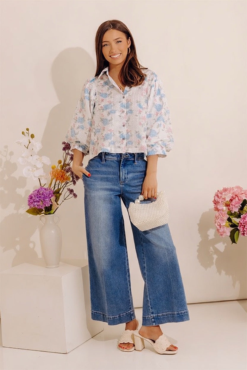 Petal Perfection Floral Eyelet Button Up Top Image - 1