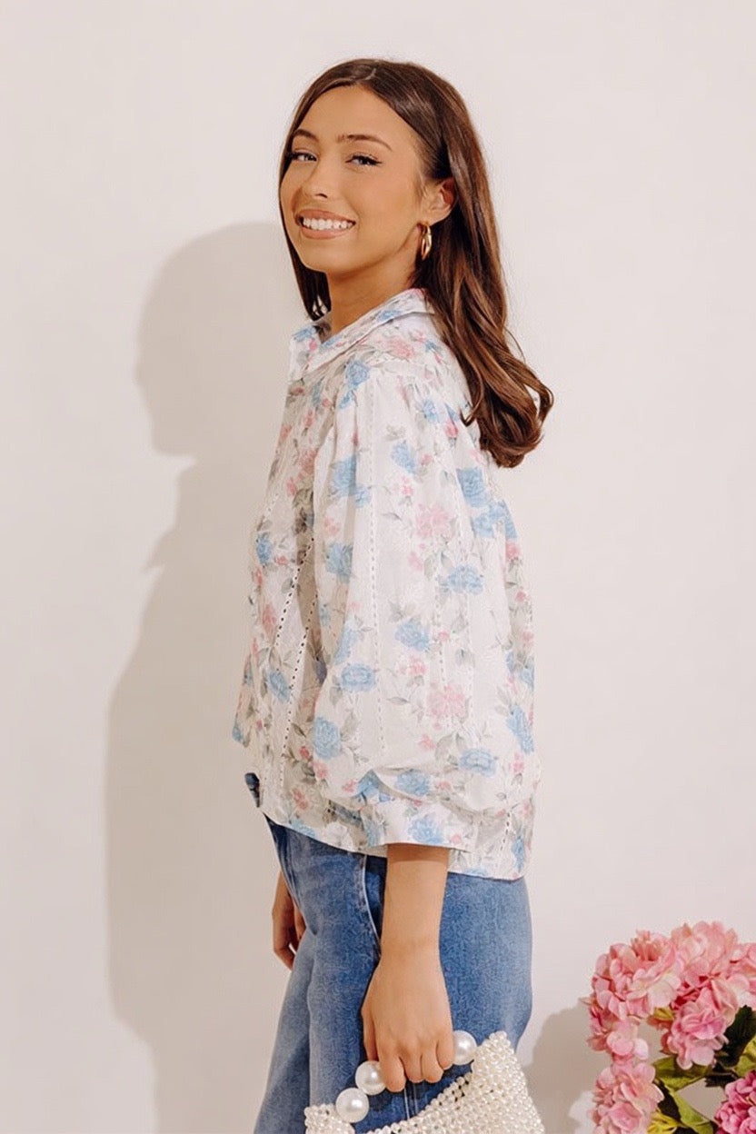Petal Perfection Floral Eyelet Button Up Top Image - 4