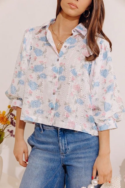 Petal Perfection Floral Eyelet Button Up Top Image - 3