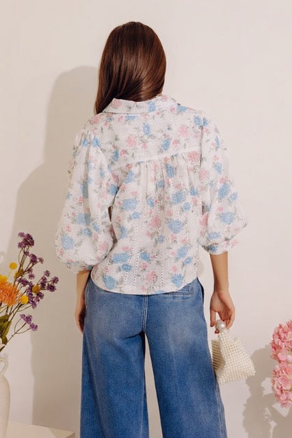 Petal Perfection Floral Eyelet Button Up Top Image - 5