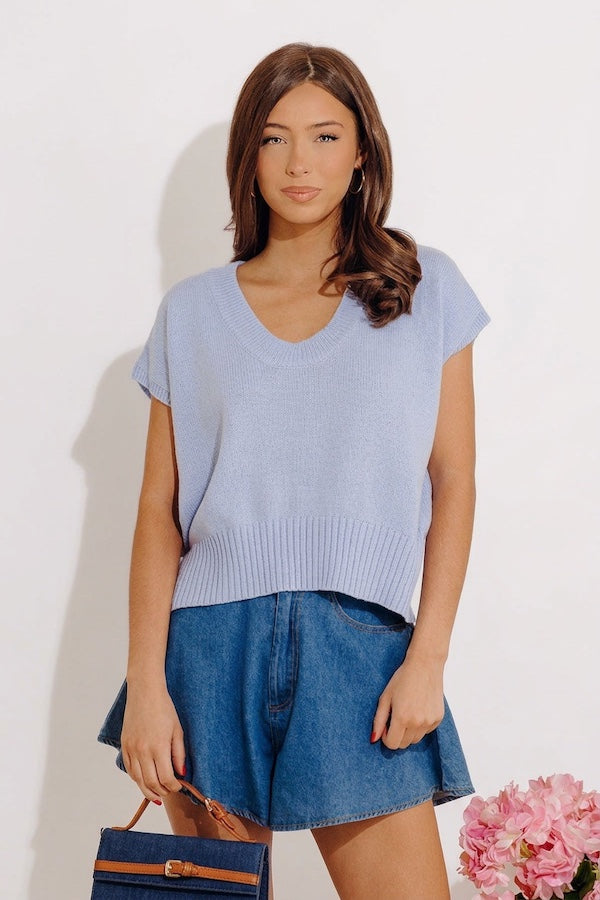 Light And Airy Knit Top in Sky Blue Image - 2