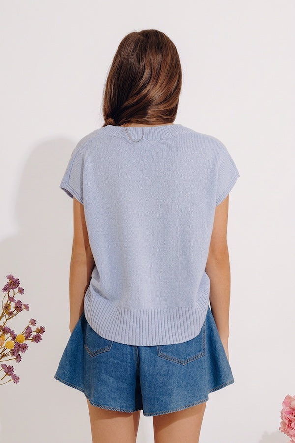 Light And Airy Knit Top in Sky Blue Image - 4