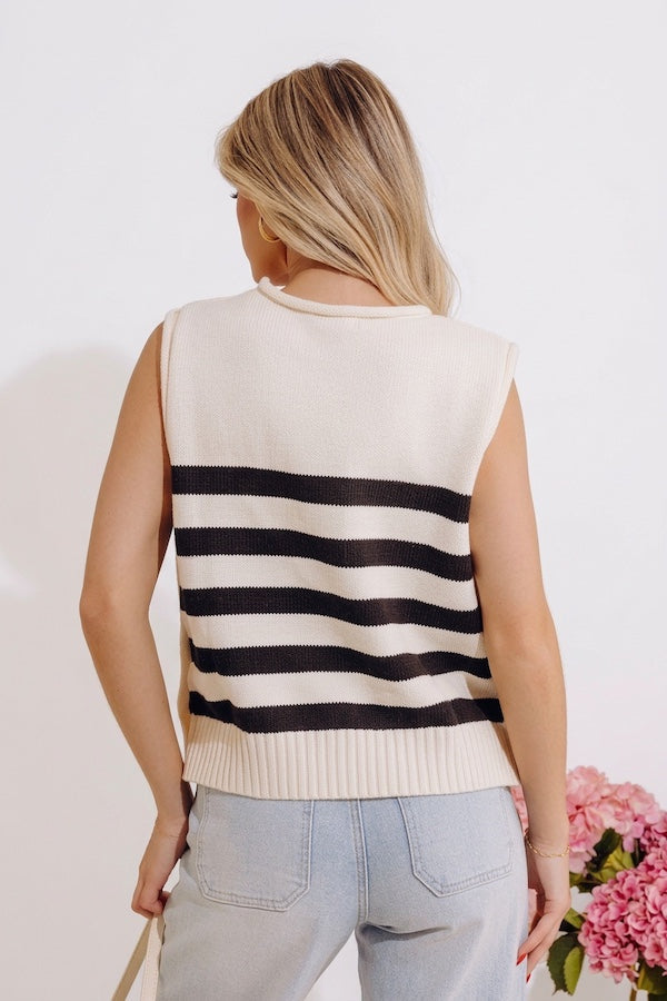 Shoreline Chic Knit Stripe Top in Cream Image - 4