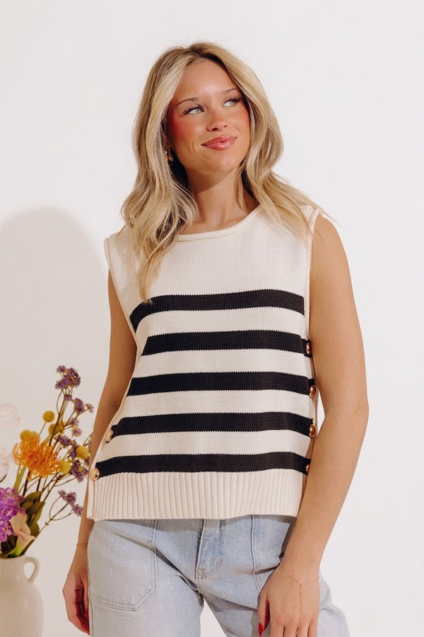 Shoreline Chic Knit Stripe Top in Cream Image - 2