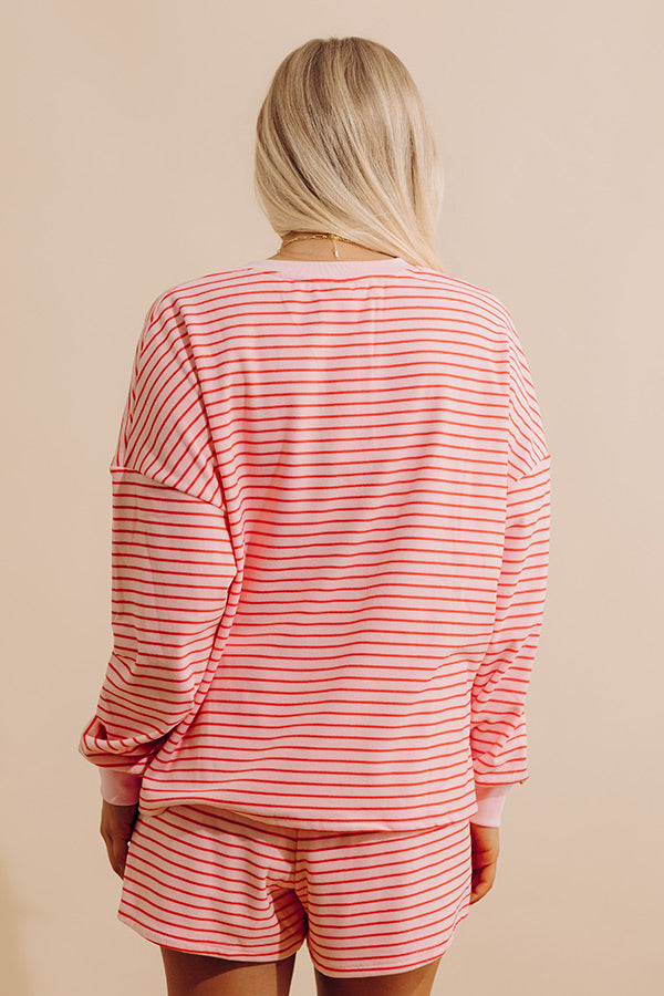 Simply Soft Stripe Henley Top in Pink Image - 3