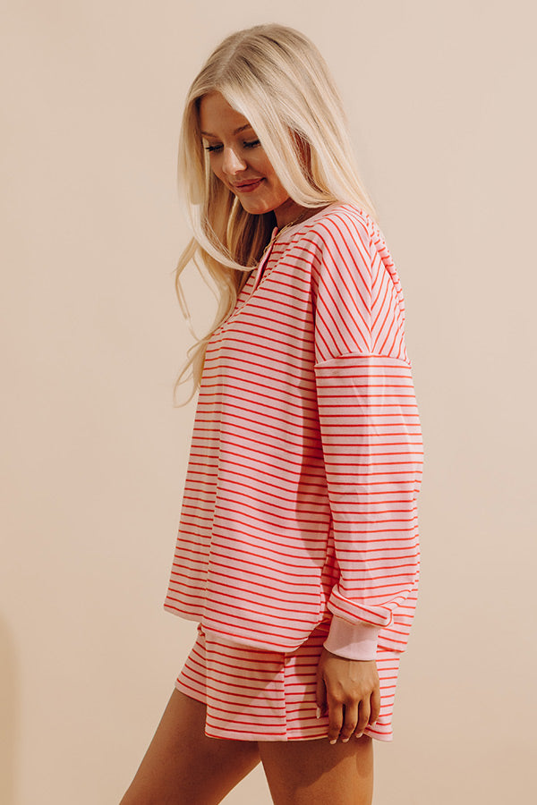 Simply Soft Stripe Henley Top in Pink Image - 4