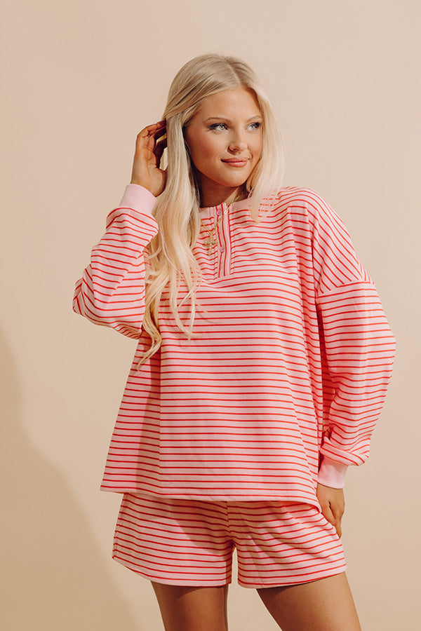 Simply Soft Stripe Henley Top in Pink Image - 1