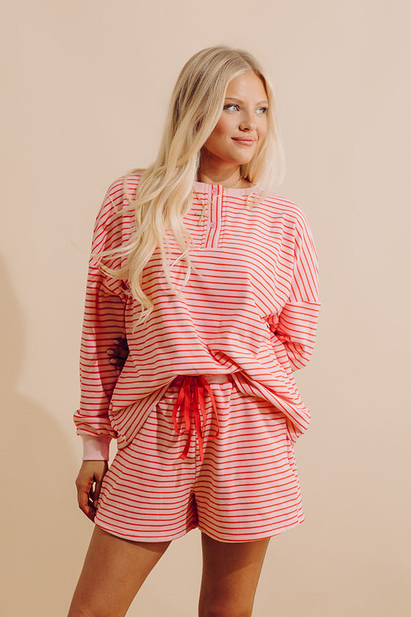 Simply Soft Stripe Henley Top in Pink Image - 5