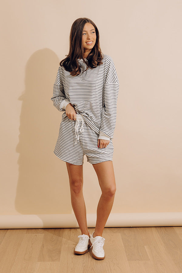 Simply Soft High Waist Stripe Shorts in White Image - 1