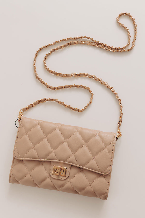 City Classic Faux Leather Quilted Clutch in Warm Taupe