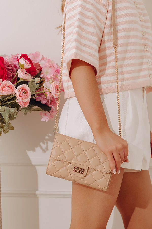City Classic Faux Leather Quilted Clutch in Warm Taupe