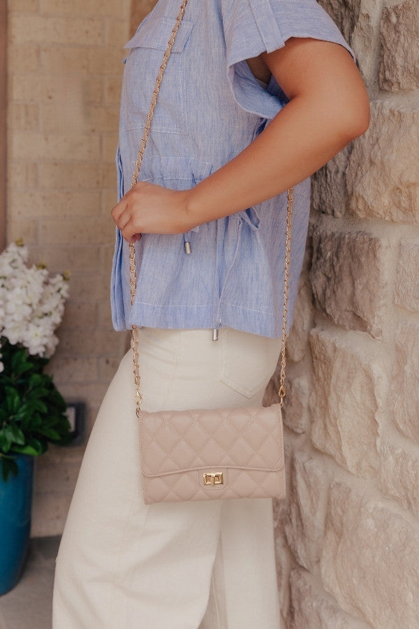 City Classic Faux Leather Quilted Clutch in Warm Taupe Image - 1