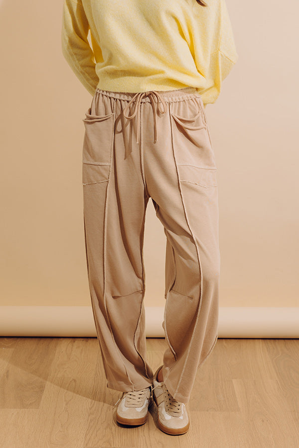 The Callie High Waist Vintage Wash Barrel Leg Pants in Iced Latte Image - 1