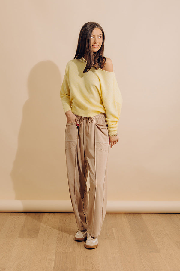 The Callie High Waist Vintage Wash Barrel Leg Pants in Iced Latte Image - 2