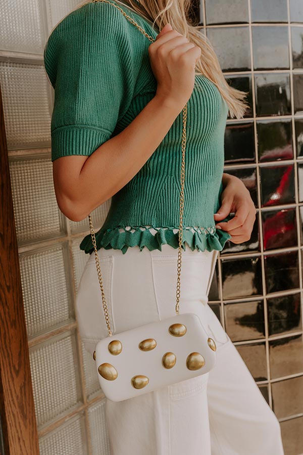 Call It Chic Faux Leather Studded Clutch in Cream
