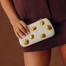 Call It Chic Faux Leather Studded Clutch in Cream Image - 1