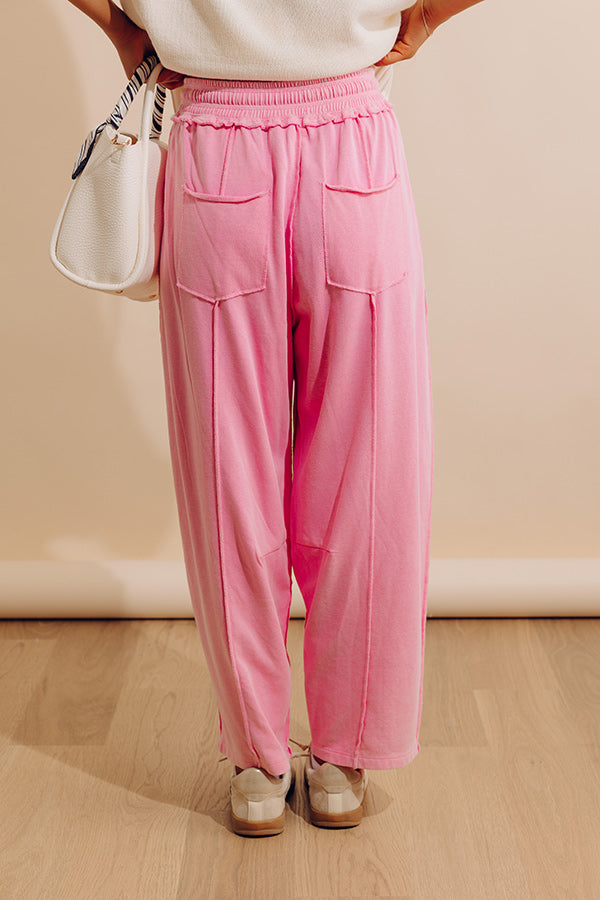 The Callie High Waist Vintage Wash Barrel Leg Pants in Bubblegum Pink Image - 4