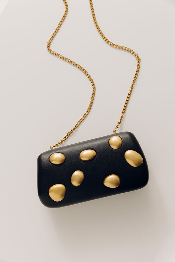 Call It Chic Faux Leather Studded Clutch in Black Image - 2