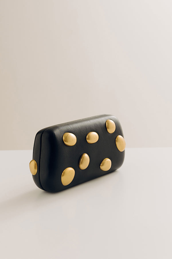 Call It Chic Faux Leather Studded Clutch in Black