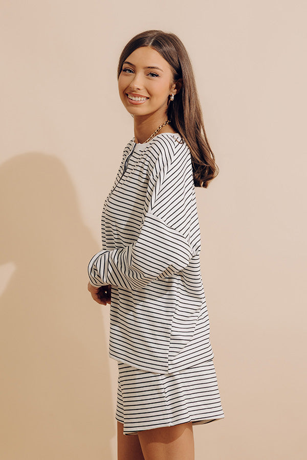 Simply Soft Stripe Henley Top in White Image - 4