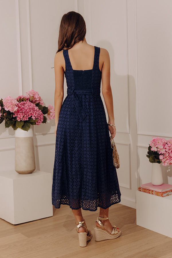Romantic Muse Eyelet Midi Dress in Navy Image - 5