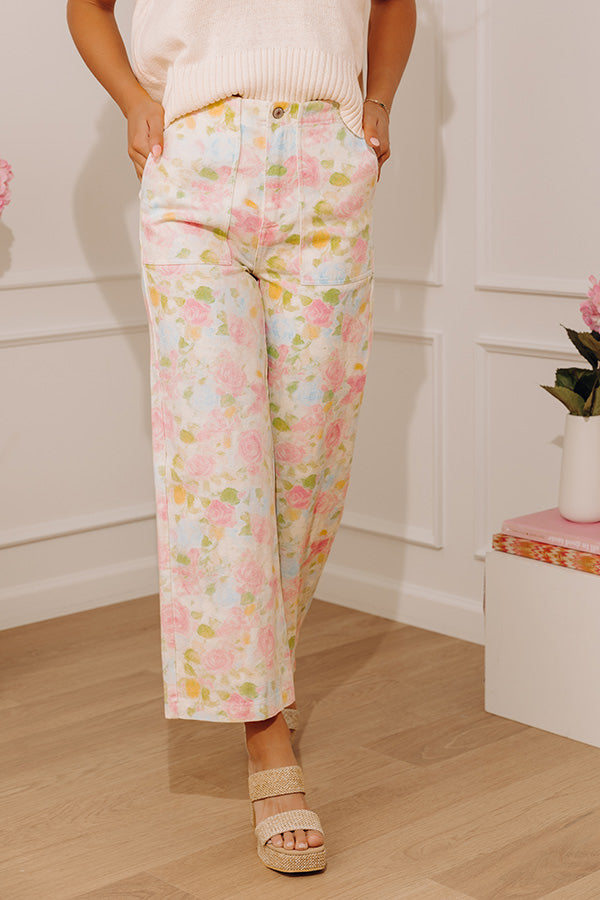 Rose Garden Bliss High Waist Floral Wide Leg Jeans Image - 2