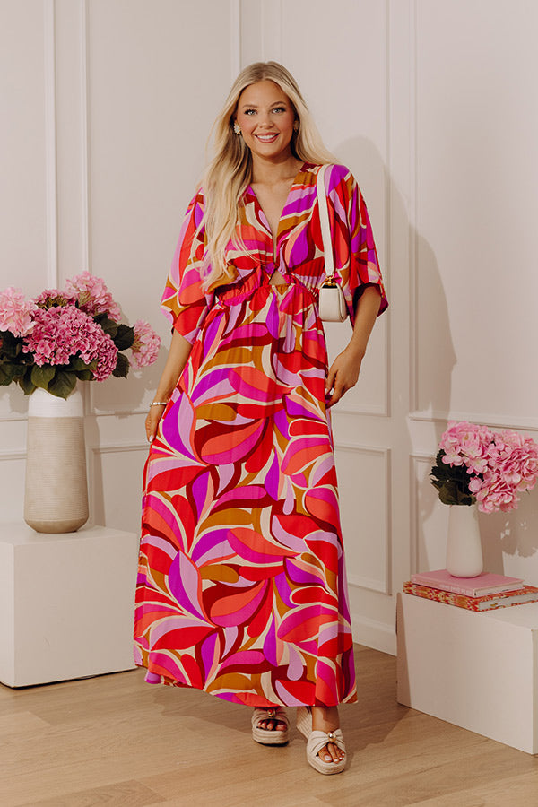 Polished in Paradise Kimono Maxi Dress L / coral