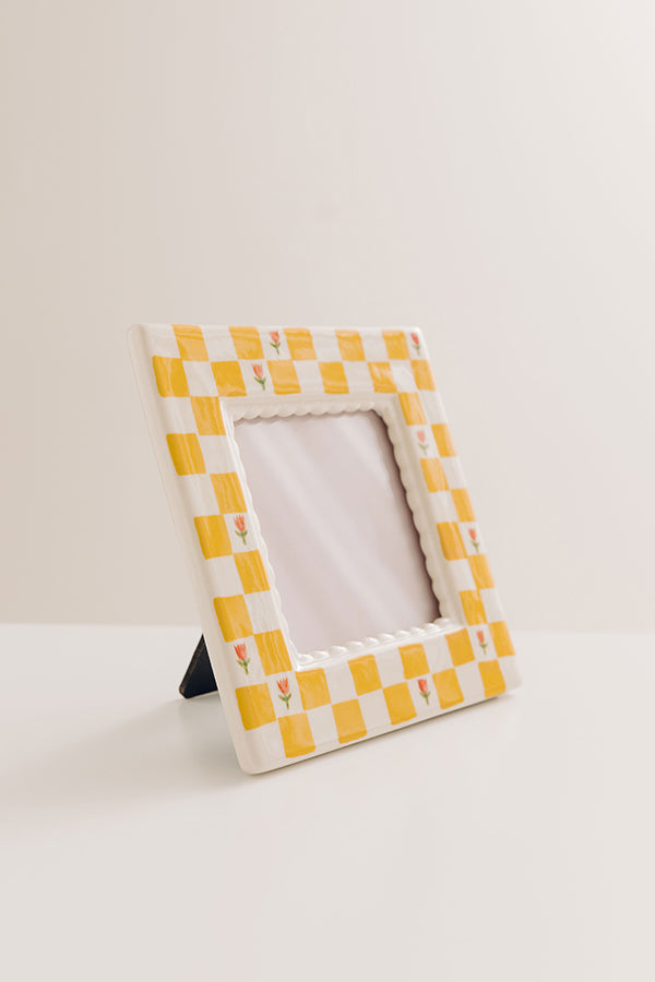 Picture Perfect Stoneware Photo Frame in Checkered Yellow Image - 1