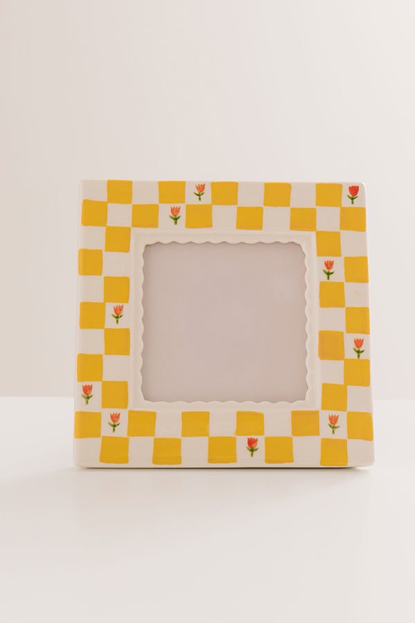 Picture Perfect Stoneware Photo Frame in Checkered Yellow Image - 2