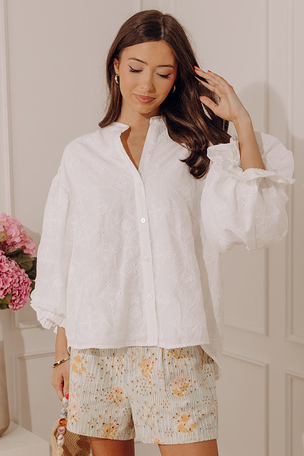 City Sweetheart Embroidered Eyelet Button Up Top