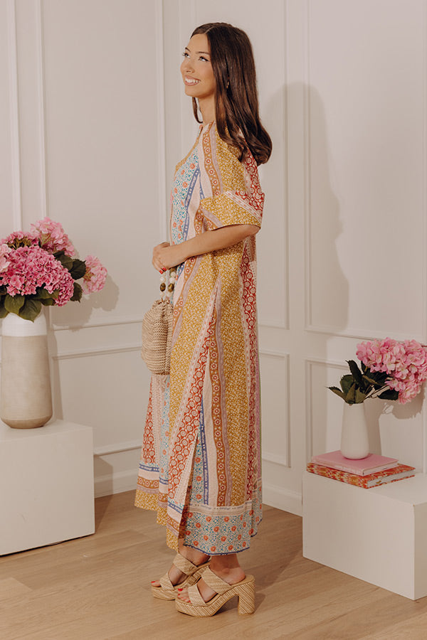 Pretty Petals Floral Stripe Caftan Midi Dress Image - 3