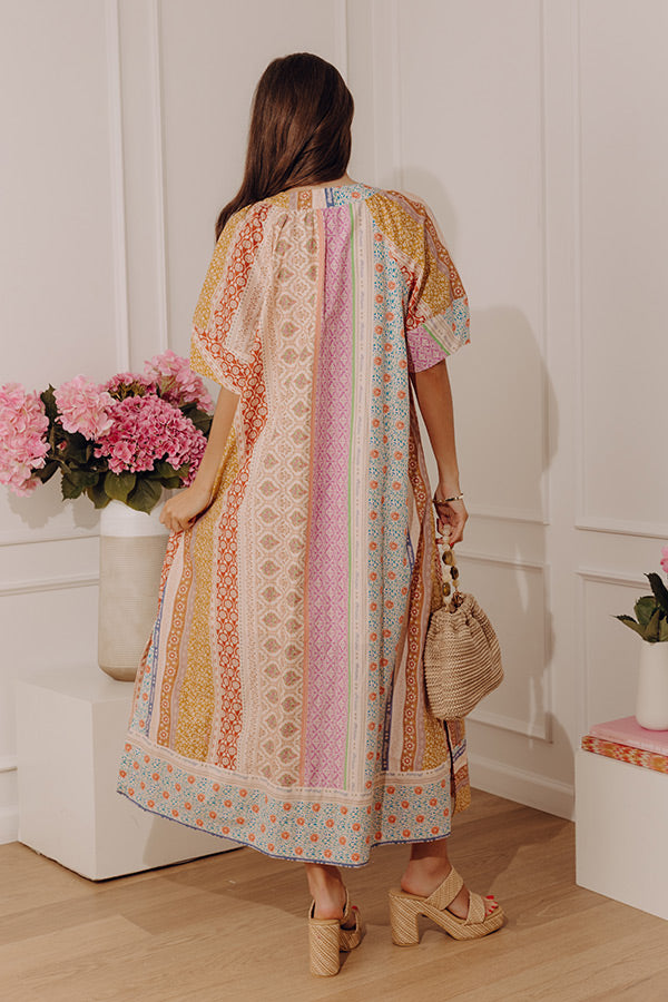 Pretty Petals Floral Stripe Caftan Midi Dress Image - 4