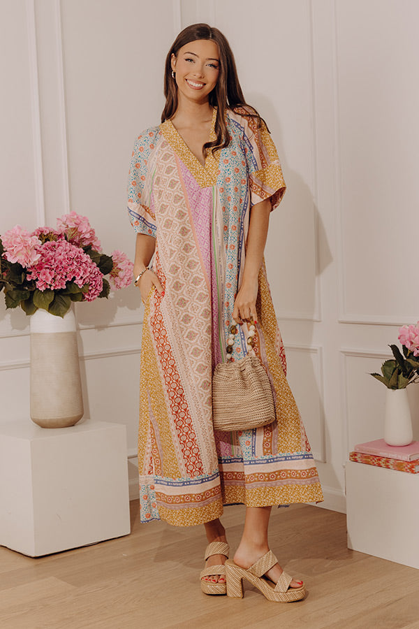 Pretty Petals Floral Stripe Caftan Midi Dress Image - 1