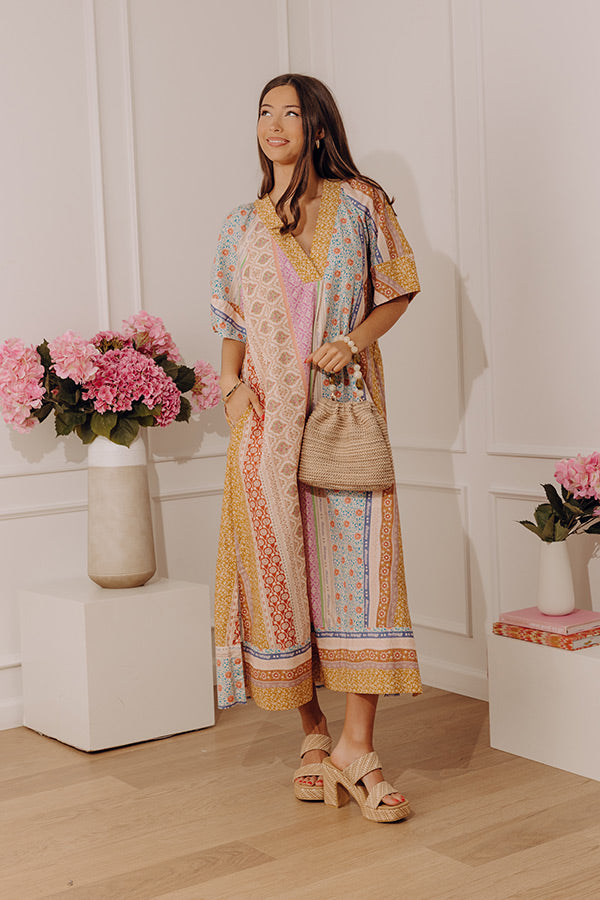 Pretty Petals Floral Stripe Caftan Midi Dress Image - 2