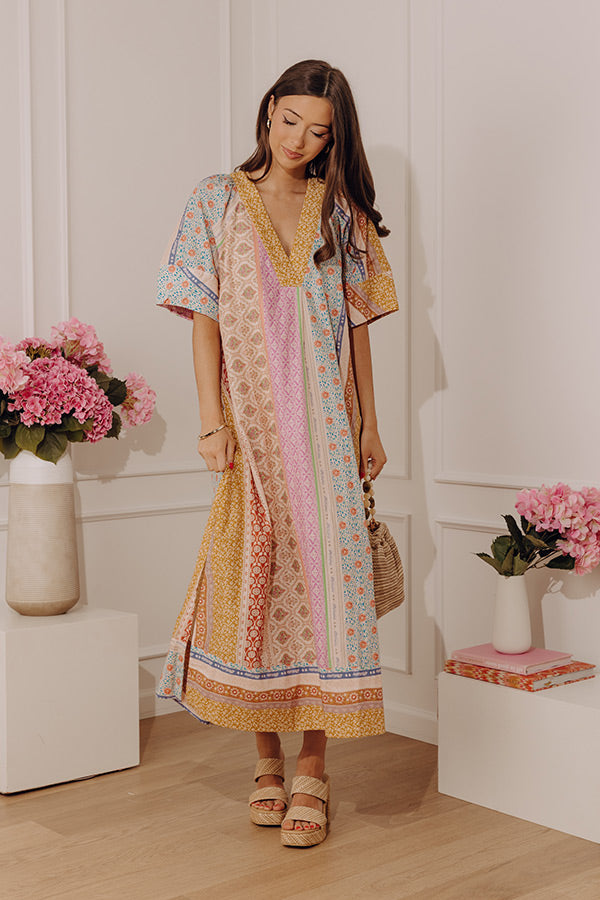 Pretty Petals Floral Stripe Caftan Midi Dress Image - 5