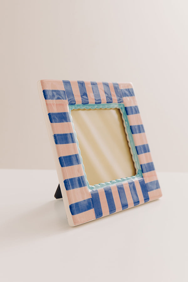 Picture Perfect Stoneware Photo Frame in Blue Stripes Image - 1