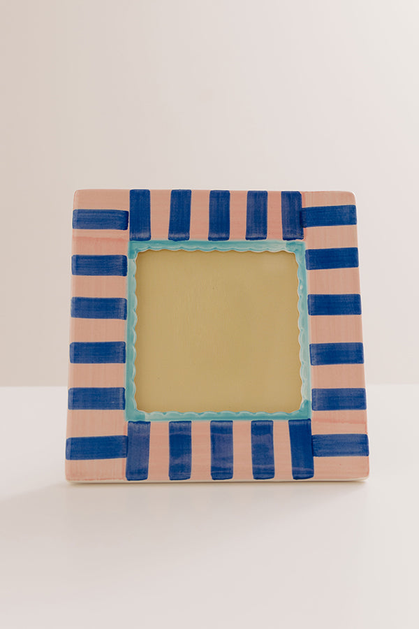 Picture Perfect Stoneware Photo Frame in Blue Stripes Image - 2