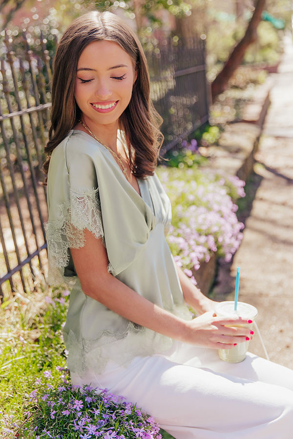 Sleek And Chic Lace Trim Satin Top in Sage Image - 1