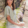Sleek And Chic Lace Trim Satin Top in Sage Image - 1